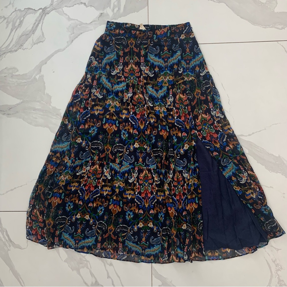 Sezane Tammie Skirt Women 34 / US 2 Midi Multi Flare Open Front Lined NWOT